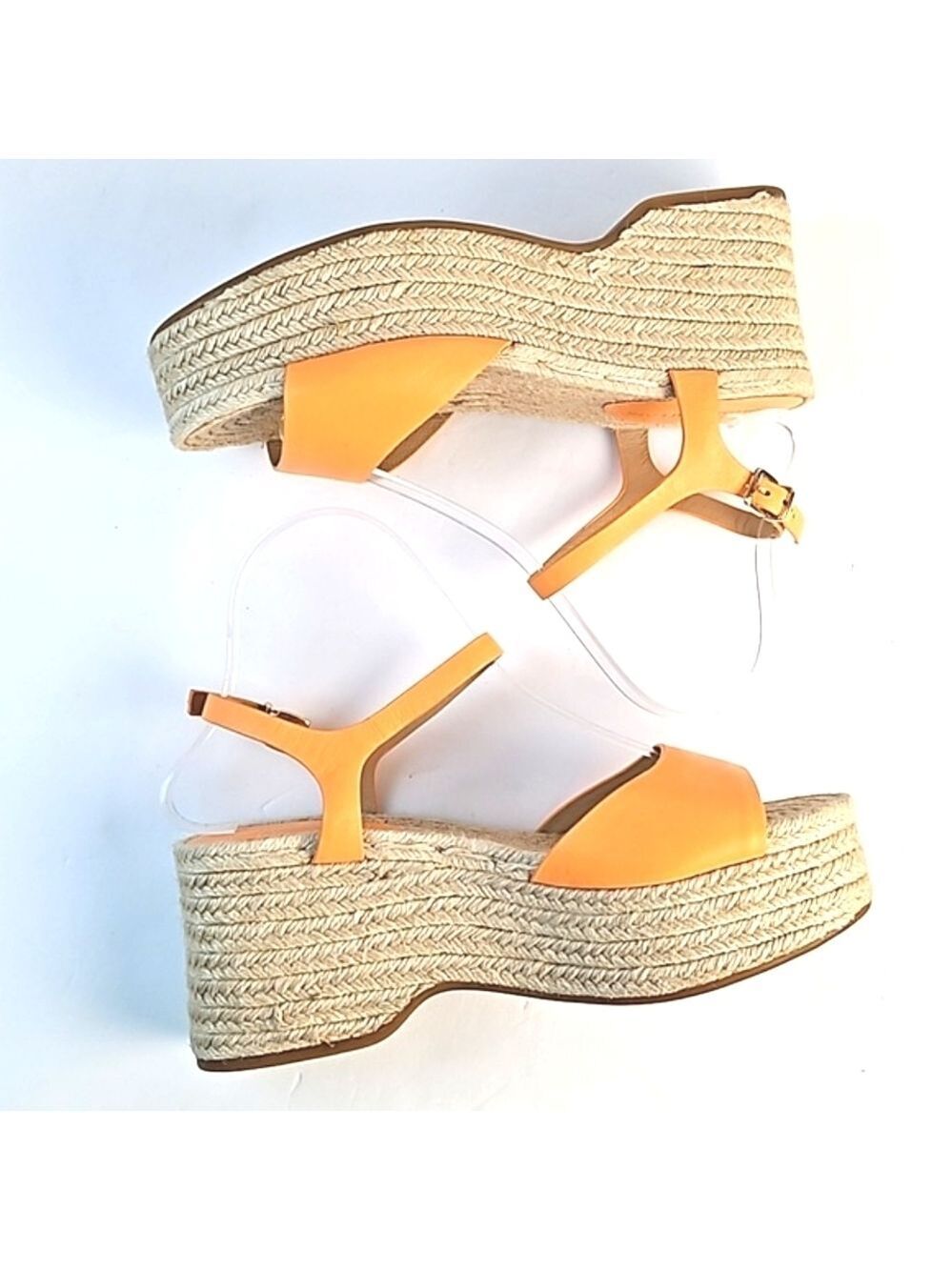 Antonio Melani Light Orange Leather Platform Wedge Ankle Strap Espadrill… - Picture 10 of 16